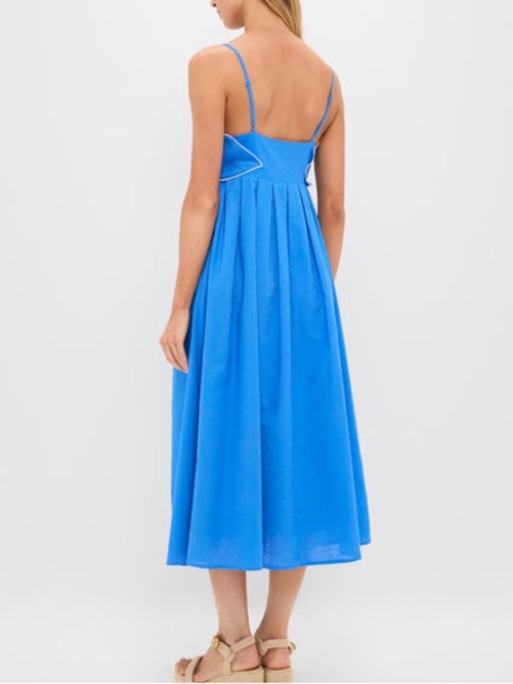 English Factory Linen Blend Flower Applique Iris Maxi Dress Sleeveless Sea Blue - Picture 8 of 14